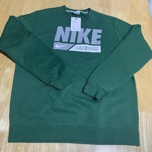 NIKE‎ Lacrosse Club Fleece Crew Mens Swoosh Graphic Sweatshirt - Green M